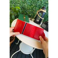 Dompet kartu pintar RFID kulit Vegan uniseks, dompet berkancing penutup kasual mekanisme otomatis penggunaan sehari-hari dompet kain merah