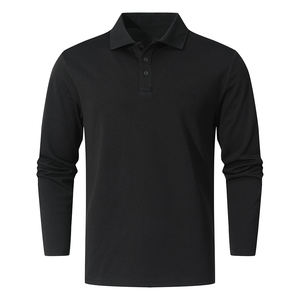 เสื้อโปโลสำหรับผู้ชายเสื้อโปโลแขนยาวระบายอากาศสีพื้นสำหรับผู้ชาย - Product Image 1