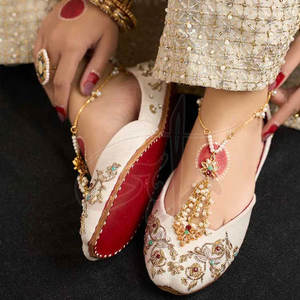 New Arrival Best Selling Women <b>Khussa</b> Velvet Anti-Slippery Handmade Genuine Leather Outsole Fashion Design All Seasons Use - Product Image 2