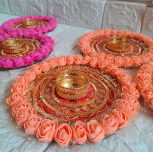 เชิงเทียนโลหะรูปทรงกลมลายดอกไม้สีสันสดใสมีลวดลาย rangoli ที่วางตรงกลางของตกแต่งบ้าน - Product Image 6