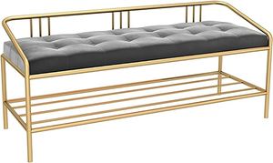 Hot Selling Golden Plated Bench Metal Frame Velvet Upholstery Bench Furniture Removable Cover Storage Modern Design for Home - Product Image 6