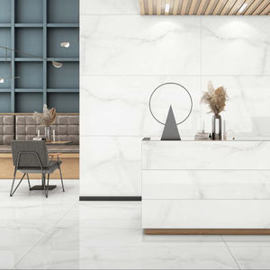Azulejos de porcelana esmaltada de diseño italiano moderno, antideslizantes blancos atemporales para uso interior, para villas, centros comerciales, escuelas - Product Image 1