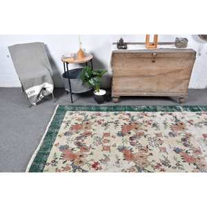 Vintage 4.5ft X 8.1ft Vert Beige Turc Laine Tapis Classique Grande Surface Rectangle Patchwork Motif pour Adolescents Latex Soutenu - Product Image 2