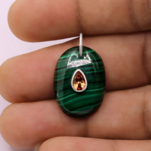 Compre Colgante de Piedra Preciosa de Malaquita y Citrino Natural, Joyería India Hecha a Mano, Colgante de Plata de Ley 925, Joyería al por Mayor - Product Image 5