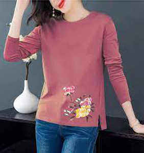 T-shirts pour femmes, nouveau design, tendance, haute qualité, coupe ajustée, col mandarin, soie/coton, anti-rides, imprimé numérique, export - Product Image 3