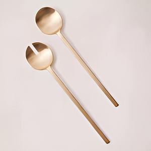 Ensemble de service à salade moderne de luxe en laiton de taille standard avec poignée en pierre de marbre pour ustensiles de cuisine essentiels couverts - Product Image 1