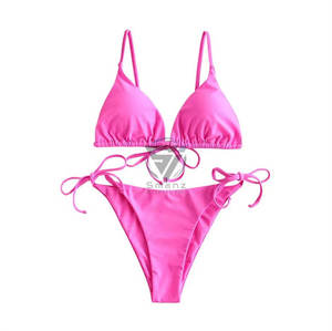 Nouveauté Bikini brésilien taille haute pour femme, maillot de bain sexy à une épaule, volant, 3 couleurs, motif uni, matière spandex/nylon - Product Image 4