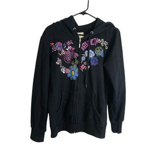 Sweat-shirt d'hiver surdimensionné style Y2K vintage, sweat à capuche pour femme avec fermeture éclair sur le devant, imprimé floral et motif paix esthétique - Product Image 1