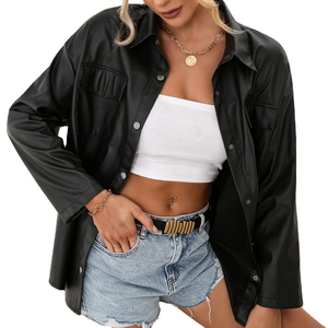 Camiseta de cuero PU de manga larga para mujer Nueva llegada Moda - Product Image 1