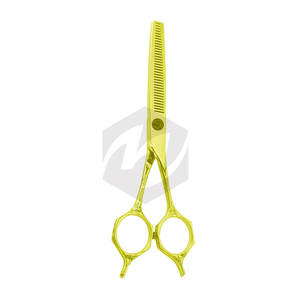 Ciseaux à effiler de qualité supérieure en acier allemand, couleur or clair, avec double repose-doigts et lame tranchante pour une coupe de précision - Product Image 5