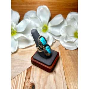 Bague Landon Secatero en turquoise Kingman et platine, délicate, en argent sterling, avec sertissage clos naturel à coupe lisse, taille 9, pour usage quotidien - Product Image 2