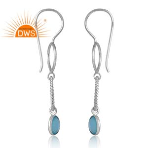 ต่างหูพลอยคาลซิโดนีธรรมชาติชุบด้วยเงินแพลเลเดียม925ดีไซน์รูปแบบใหม่เครื่องประดับที่กำหนดเองสำหรับผู้หญิง - Product Image 4