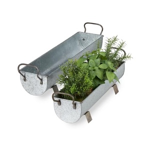 Jardinière de décoration de jardin en métal et fer avec poignée latérale Lot de 2 jardinières finies galvanisées au design classique - Product Image 1