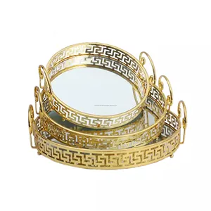Specchio di vetro oro argento vassoio di lusso che serve cornice in metallo rotondo vassoio di esposizione di gioielli per le vacanze di nozze