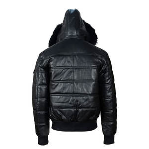 Chaqueta de Cuero para Hombre con Estilo de Chaqueta Bomber en Piel de Oveja Auténtica, Chaqueta de Cuero Negra para Hombre - Product Image 2