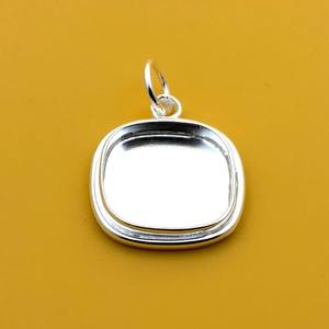 Keepsake Cushion 925 Sterling Silver Bezel Pendant Setting Blank Tray for Cabochon Stone <b>Resin</b> Breastmilk Jewelry DIY Supplies - Product Image 1