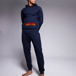 Vêtements d'hiver en gros, logo personnalisé imprimé, survêtement en molleton français 100% coton épais pour hommes, respirant, bleu marine - Product Image 1