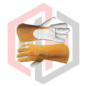 ถุงมือหนังสีขาวส้มสำหรับงานเชื่อม TIG/MIG  เสริมความแข็งแรงบริเวณฝ่ามือ ป้องกันไฟฟ้าสถิต ทนต่อการฉีกขาด ปราศจากซิลิโคนและแป้ง  11 ออนซ์ 14 นิ้ว - Product Image 6