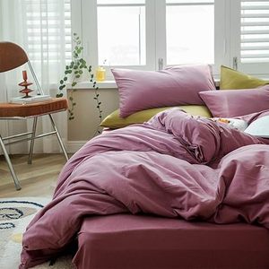 Sólido púrpura 200TC reina funda nórdica conjunto pálido malva Hotel Calidad Algodón ropa de cama hogar Hospital lavado edredón cubierta para - Product Image 3