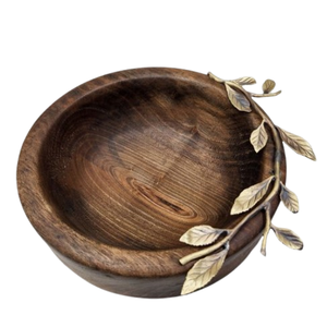 Cuenco de madera con mango de diseño de hoja de Calidad exclusiva para Hotel y restaurante Forma redondeada Cuenco de fruta y ensalada de madera de acacia - Product Image 1