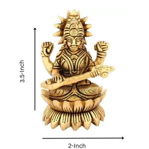 Statue de déesse Saraswati en laiton artisanal Article Cadeaux de mariage décoratifs Dieu de la musique, poids 425 Gm - Product Image 2