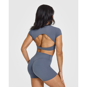 New Summer Granite Blue Women's <b>Crop</b> <b>Top</b> Breathable Soft And Stretchy Print Cotton Short Sleeve Workout <b>Crop</b> <b>Top</b> Tees for Women - Product Image 4