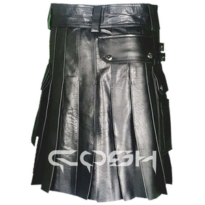 Faldas escocesas de cuero negro de piel de vaca para hombre, ropa gótica informal al por mayor de Sialkot Pakistan - Product Image 5