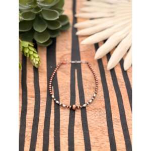 Navajo Strung Graduated Machine Made <b>Bracelet</b> Fine Beaded Design in Copper & Sterling <b>Silver</b> - Product Image 1