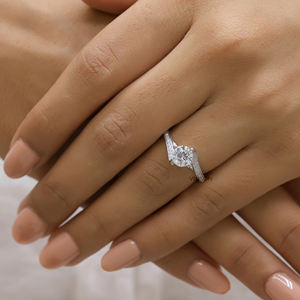 แหวนหมั้นเพชรที่ไม่ซ้ำกันในทองคำขาว18K แหวนเพชรโมอิสสำหรับผู้หญิง - Product Image 3