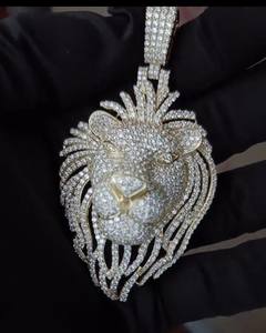 Pendentif en forme de lion serti de diamants cultivés en laboratoire certifiés GIA, taille brillant, or massif 9 carats, pour homme, bijoux de luxe tendance, cadeau - Product Image 3