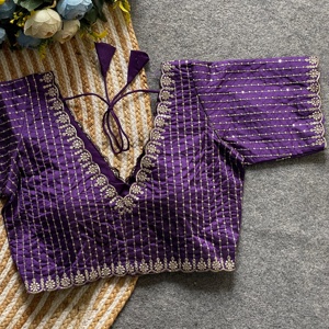 Blusa moderna con cuello en V con diseño tejido y hilo Zari Trabajo Bodas Logotipo bordado de moda/Patrón Decoración con lentejuelas - Product Image 5