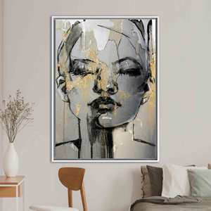 Abstract Woman Face Print Canvas Art, Modern Portrait Decor,White <b>Framed</b> - Product Image 1