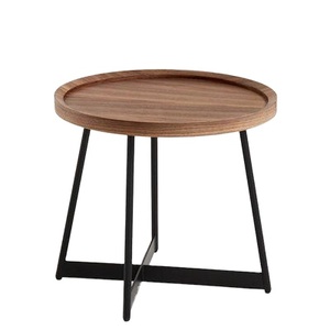Mesa de bandeja redonda de madera de bambú de excelente calidad con soporte de Metal moderno en forma de X Diseño bonito para la decoración del hogar o del hotel - Product Image 2