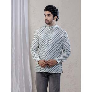 Kurta court en coton imprimé décontracté pour hommes avec manches longues - Product Image 3