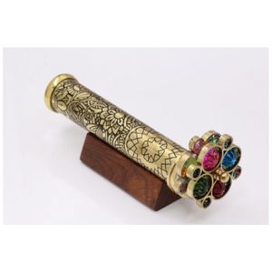 Caleidoscopio de Latón con Grabado Floral y Doble Rueda Giratoria, Soporte de Madera, Instrumento Óptico Vintage, Regalo Unisex para Adultos Mayores de 18 Años - Product Image 3