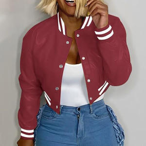 Nueva llegada con logotipo personalizado Letterman Crop Wool Body manga de cuero genuino Lettermen señoras chaqueta de alta calidad Varsity - Product Image 2