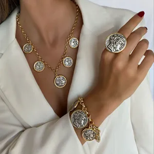 Visualizza l'immagine più grande aggiungi al confronto condividi nuova moneta personalizzata alla moda gioielli in acciaio inossidabile statua romana 18 carati monete d'oro ciondolo collo