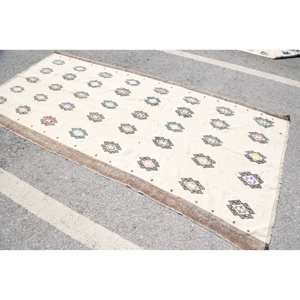 Alfombra turca Vintage geométrica de lana blanca tradicional, diseño de retazos rectangulares de área grande para pasillo, Alfombra de habitación de látex X de 4,6' - Product Image 2