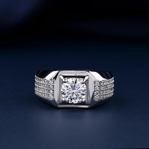 Personalized 925 <b>Silver</b> <b>Mens</b> <b>Ring</b> With Round Cut Moissanite Diamond <b>Ring</b> Designed for Maximum Shine and Street Luxury Design - Product Image 1