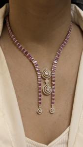 Collier de créateur avec diamants en zircon serti de boucles d'oreilles et collier à finition argentée pour mariage CZ Zircon Diamond Wedding pour femmes - Product Image 4