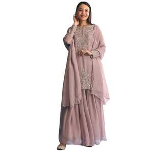 Lavande Organza Kurta Palazzo Costume Avec Zardosi Travail En Gros Femmes Vêtements Ethniques OEM Usine Fournisseur En Vrac Mode Personnalisée - Product Image 4