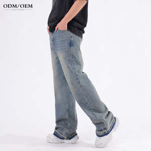 Pantalones Vaqueros de Mezclilla de Pierna Ancha y Corte Recto para Hombre, Estilo Holgado, Lavado Medio Otoñal, Logotipo Personalizado OEM, Método de Tejido de Punto, Tallas Grandes - Product Image 1