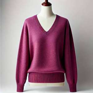 Suéter de Mujer para Otoño Invierno, Moda de Manga Larga, Cuello en V Informal y Cálido, 100% Algodón, Transpirable, Antiarrugas con Logotipo Frontal - Product Image 4