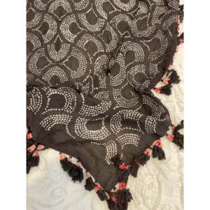 Hand Drawn Digital Print Bandhani Cotton <b>Square</b> Scarf Pom Poms Deep Slate Scalloped <b>Edge</b> Muslim Leopard Letter Chiffon Material - Product Image 5