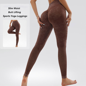 Leggings de yoga taille haute personnalisés pour femmes taille élastique collants de gymnastique push-up pour fesses de pêche couleur unie rayures creuses Spandex/Nylon - Product Image 2