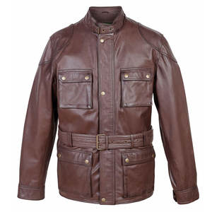 Manteau en cuir vieilli marron à ceinture pour homme, style trench long en cuir Nappa de qualité supérieure, veste d'hiver - Product Image 1