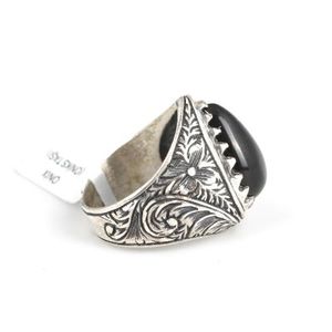 925 Sterling <b>Silver</b> Men's Ring with Geometric Teardrop Onyx Stone and <b>Pen</b> Design Fine Platinum Jewelry for Everyday Wear - Product Image 3