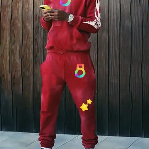 ชุดฮู้ดดี้ผ้าฝ้ายพิมพ์ลายสตรีทแวร์สำหรับผู้ชาย ชุดฮู้ดดี้และกางเกงขายาวแบบสั่งทำคุณภาพสูง ล้างสีแบบแอซิดวอช - Product Image 2