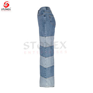 Pantalones vaqueros de Mujer Primavera Verano 2023, tela Original, Panel de rayas diagonales, pantalones vaqueros rectos holgados para mujer - Product Image 3