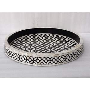 NONE TRAY Plateau de service fait à la main Incrustation d'os de luxe Ramadan Petit déjeuner Nourriture Fruits Café Thé Plateau décoratif à bas - Product Image 6